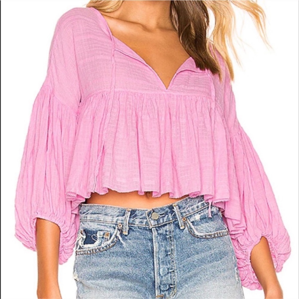 FREE PEOPLE beaumont mews pink blouse